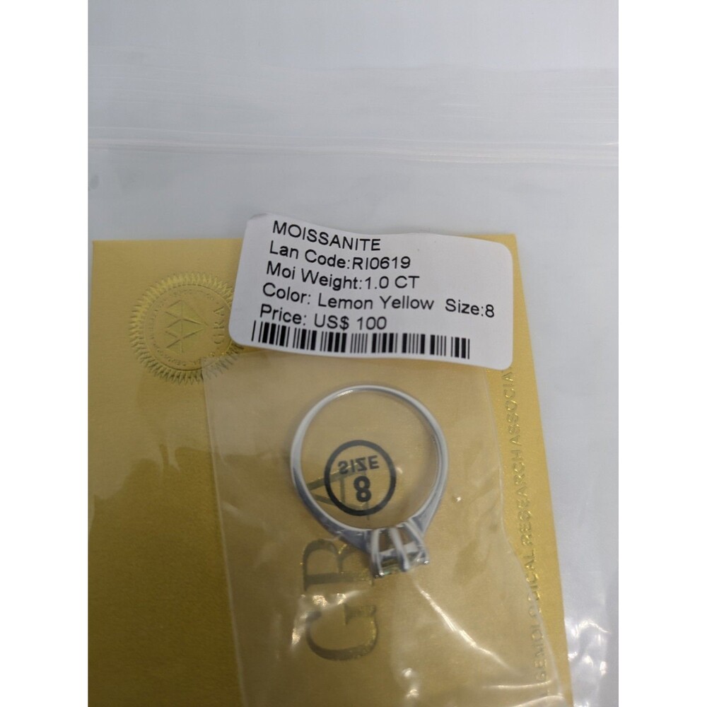 New Lemon Yellow 1ctw Moissanite Size 8 White Gold Tone Ring W/ GRA Certificate. - Picture 4 of 7